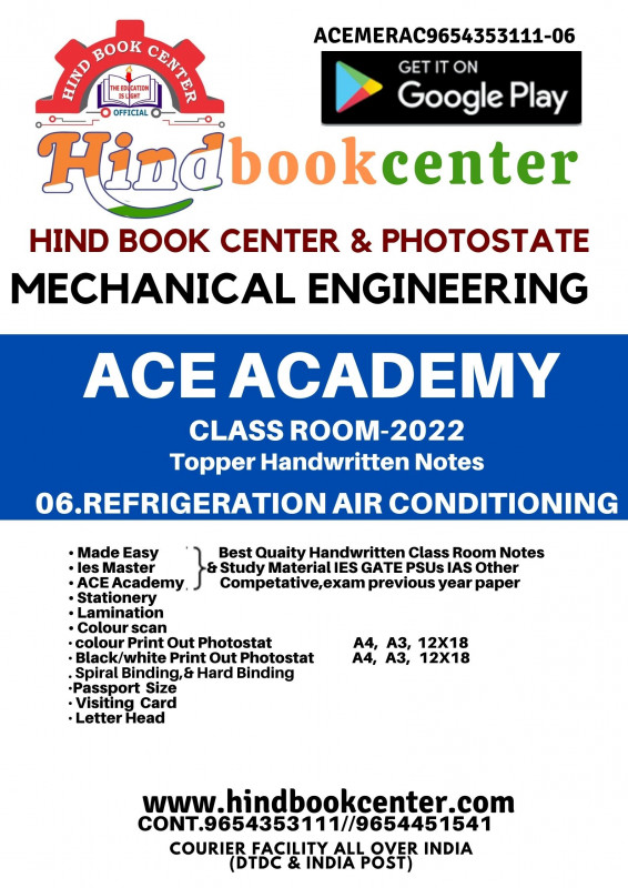Mechanical Engineering Handwritten Notes : Refrigeration- Air Condition ACE ACADEMY