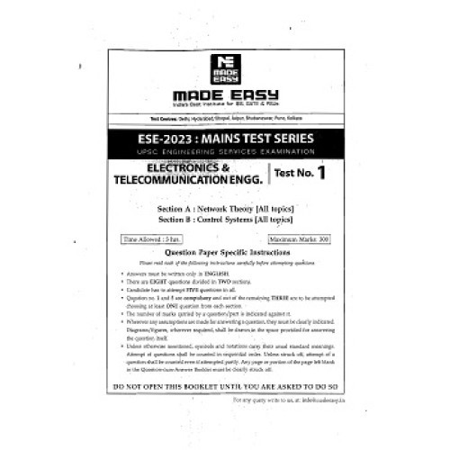 IES 2023 MAINS TEST SERIES WITH SOLUTION : ELECTRONICS ENGINEERING ( MADE EASY )