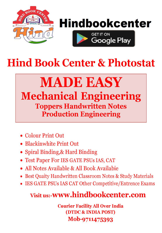 Mechanical Engineering Handwritten Notes : Production Engineering (Made Easy)