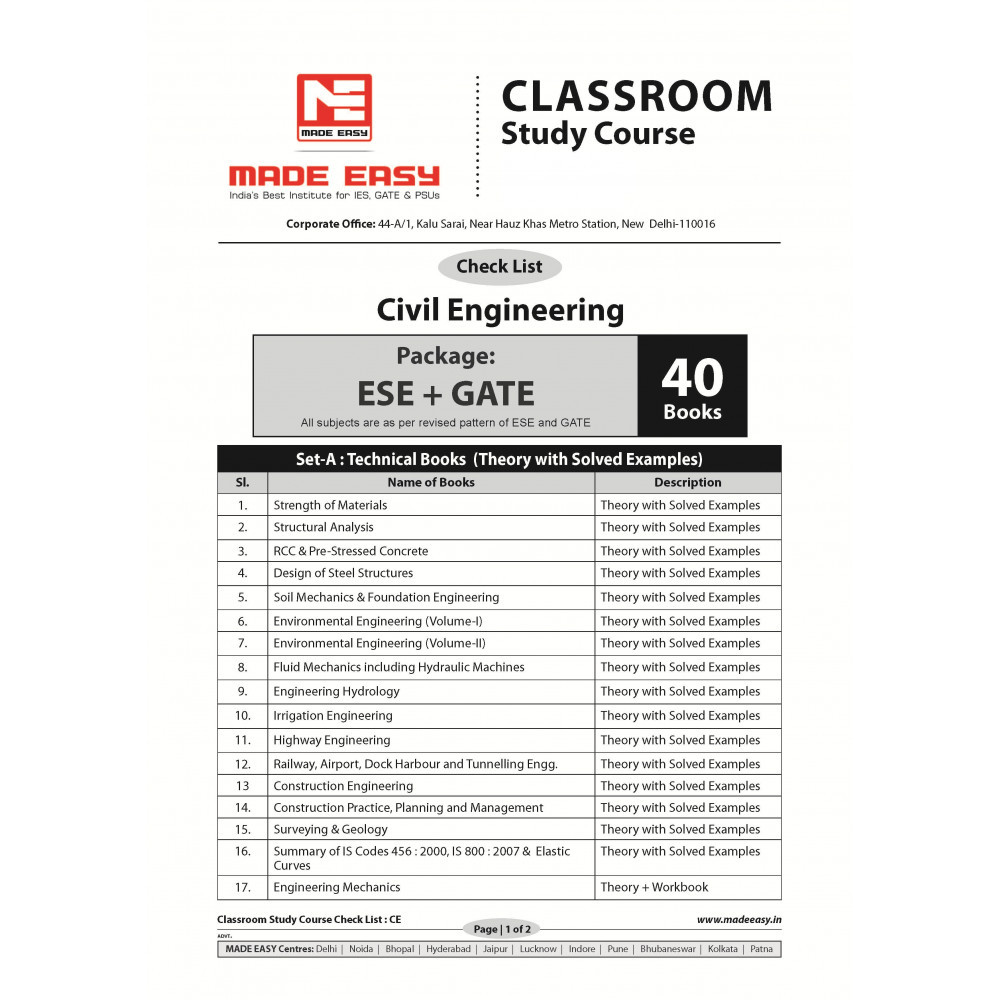 Civil Engineering Classroom Study Package Original Books - 2017: For ESE, GATE & PSUs (Set Of Books-40 Made Easy)