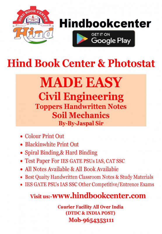 Soil Mechanics Civil Engineering Handwritten Notes By-Jaspal Sir Made Easy ) Hind Book Center