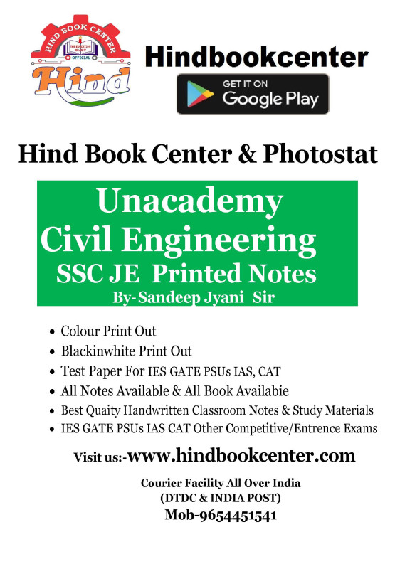 SSC-JE & ALL STATE EXAM By- Sandeep Jyani Sir Civil Engineering Printed Notes Unacademy