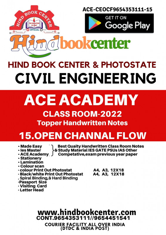 Open Channal Flow Civil Engineering Handwritten Notes : (ACE ACEDEMY )