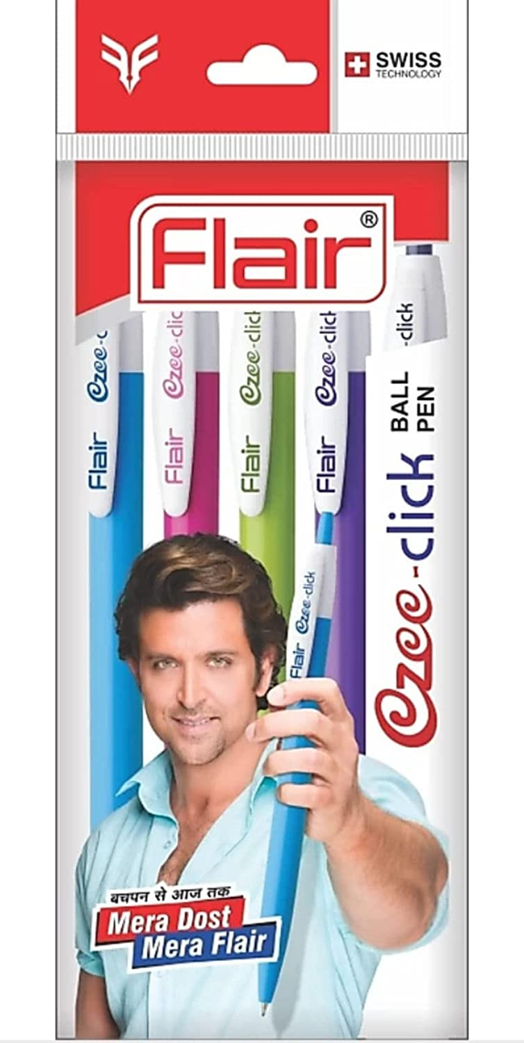 Flair Ezee Click Ball Pen (Pack of 5) (Blue) Ink Colour:Blue