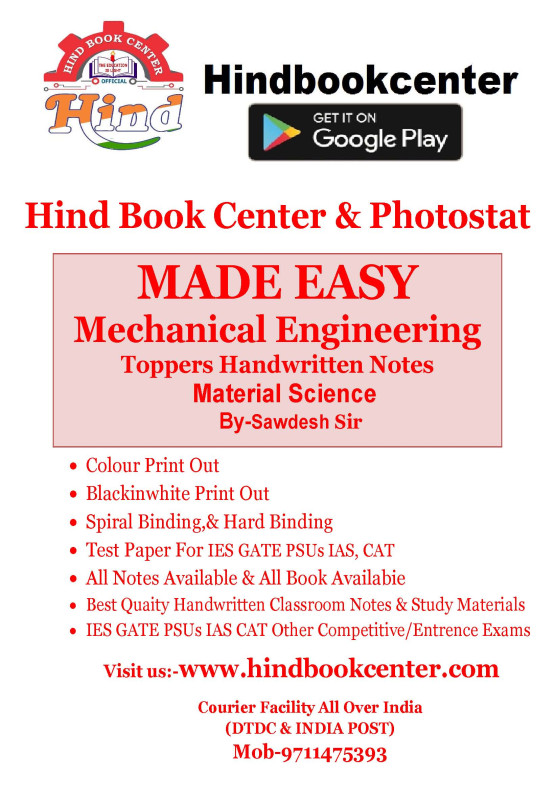 Mechanical Engineering Handwritten Notes : Material Science (By- Sawdesh Sir Made Easy