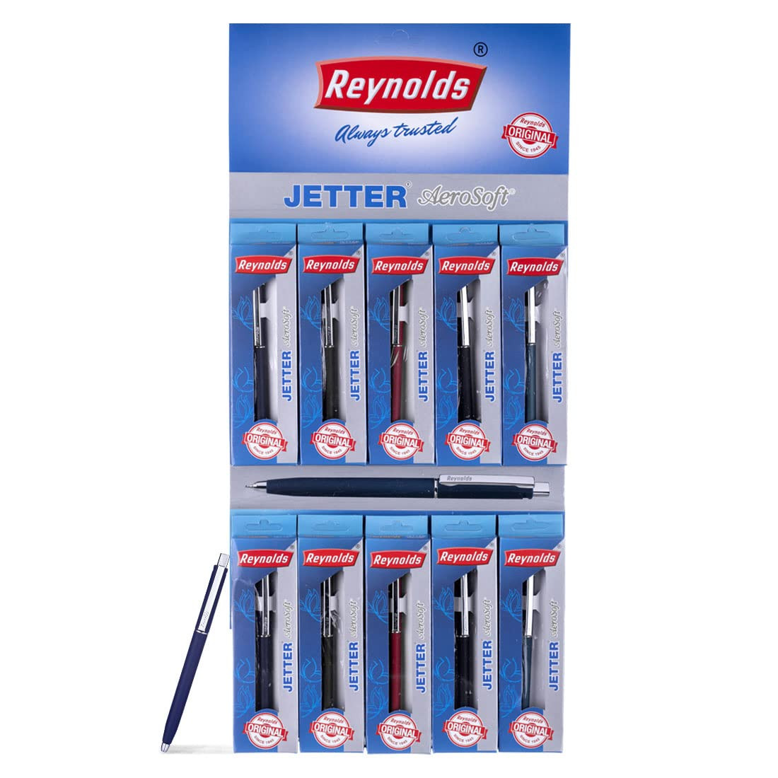 Reynolds Ball Pen I Lightweight Ball Pen With Comfortable Grip for Extra Smooth Writing I School and Office Stationery | JETTER AEROSOFT RETRACTABLE BLUE -...