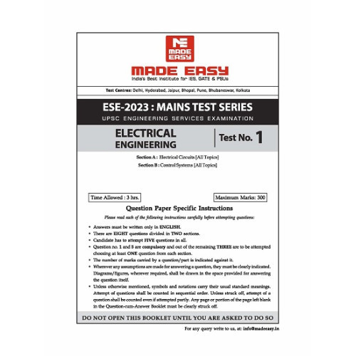 IES 2023 MAINS TEST SERIES WITH SOLUTION : ELECTRICAL ENGINEERING ( MADE EASY )