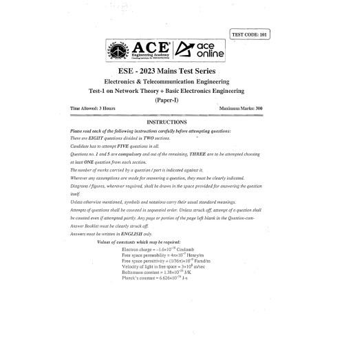 IES 2023 MAINS TEST SERIES WITH SOLUTION : ELECTRONICS ENGINEERING ACE ACADEMY