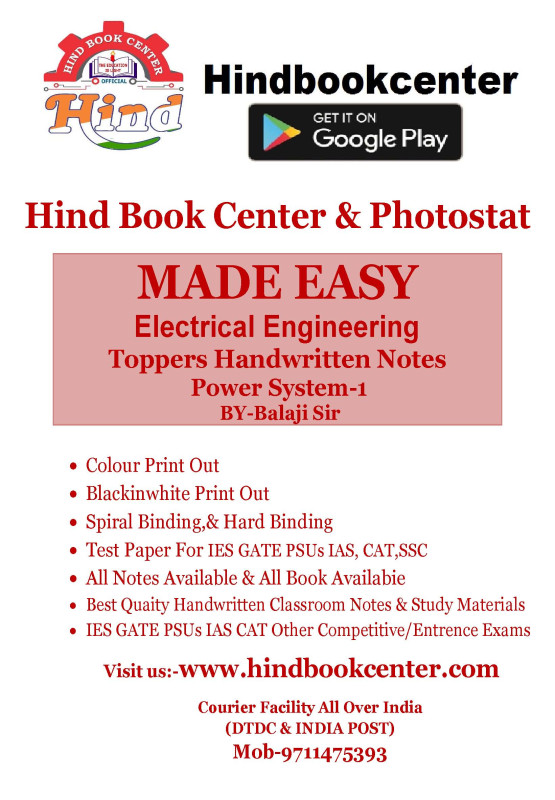 Electrical Engineering Handwritten Notes :Power System-1BY-Balaji Sir Made Easy