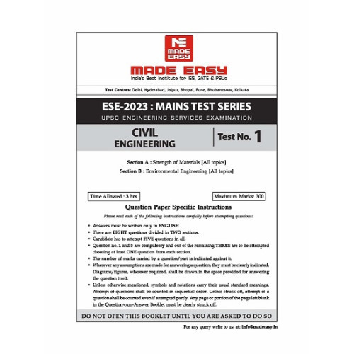 IES 2023 MAINS TEST SERIES WITH SOLUTION : CIVIL ENGINEERING ( MADE EASY )