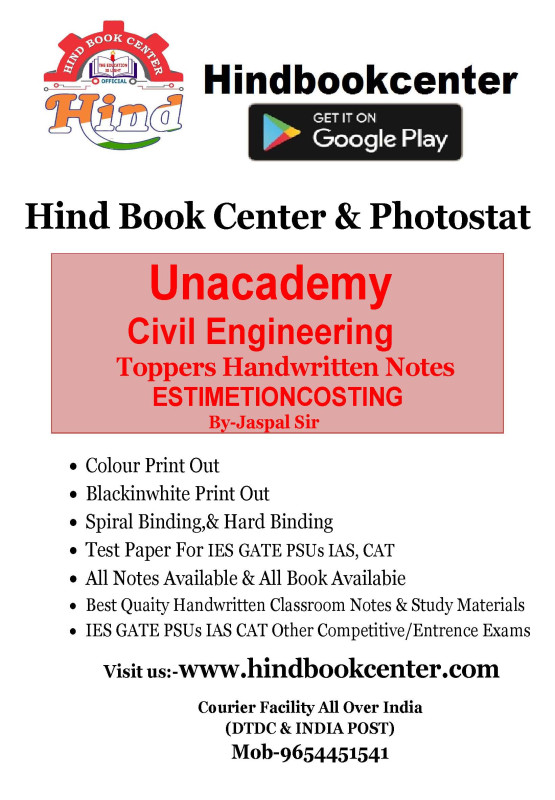 ESTIMETIONCOSTING Written By Jaspal Sir Unacademy Handwritten Notes Civil Engineering